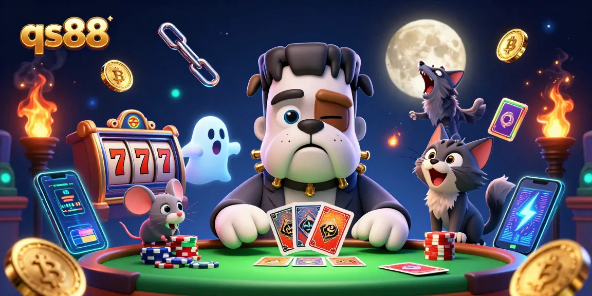 Experience thrilling gameplay at qs88 with a colorful 3D casino scene featuring unique characters and slot elements.
