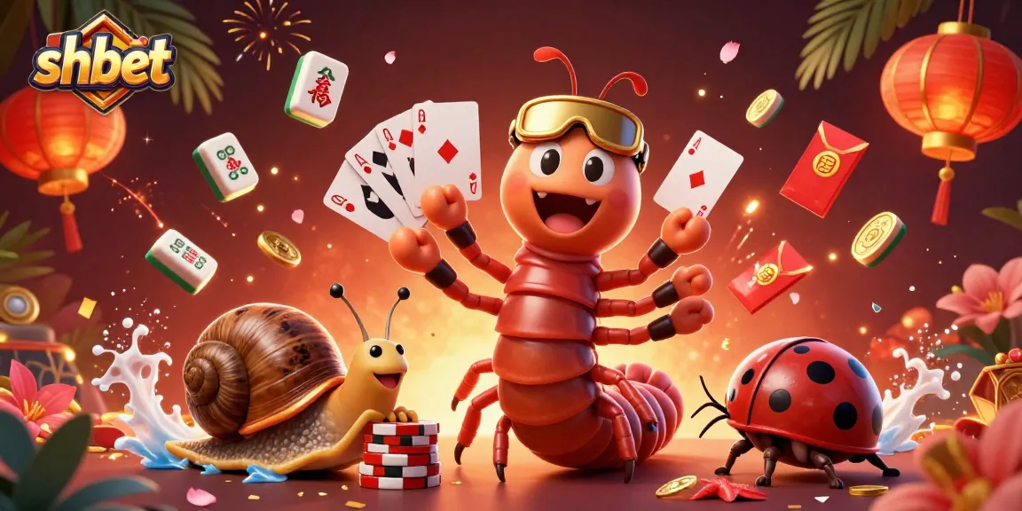 Experience thrilling shbet gameplay with our 3D cartoon illustration of a millipede dealer and high-roller excitement.
