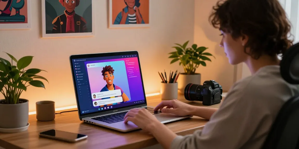 Engaging with NSFW character AI on a laptop in a cozy home office.
