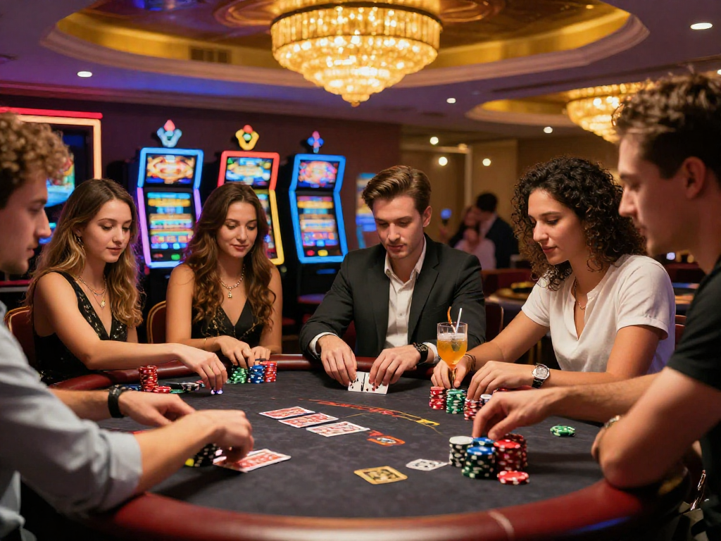 Giocatori entusiasti nei migliori casino non AAMS mentre si divertono attorno a un tavolo da poker.