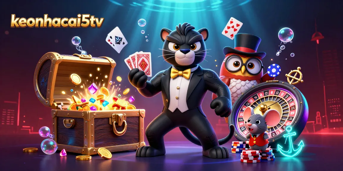 Engage in thrilling casino action with keonhacai5tv's stylish characters and vibrant gaming elements.