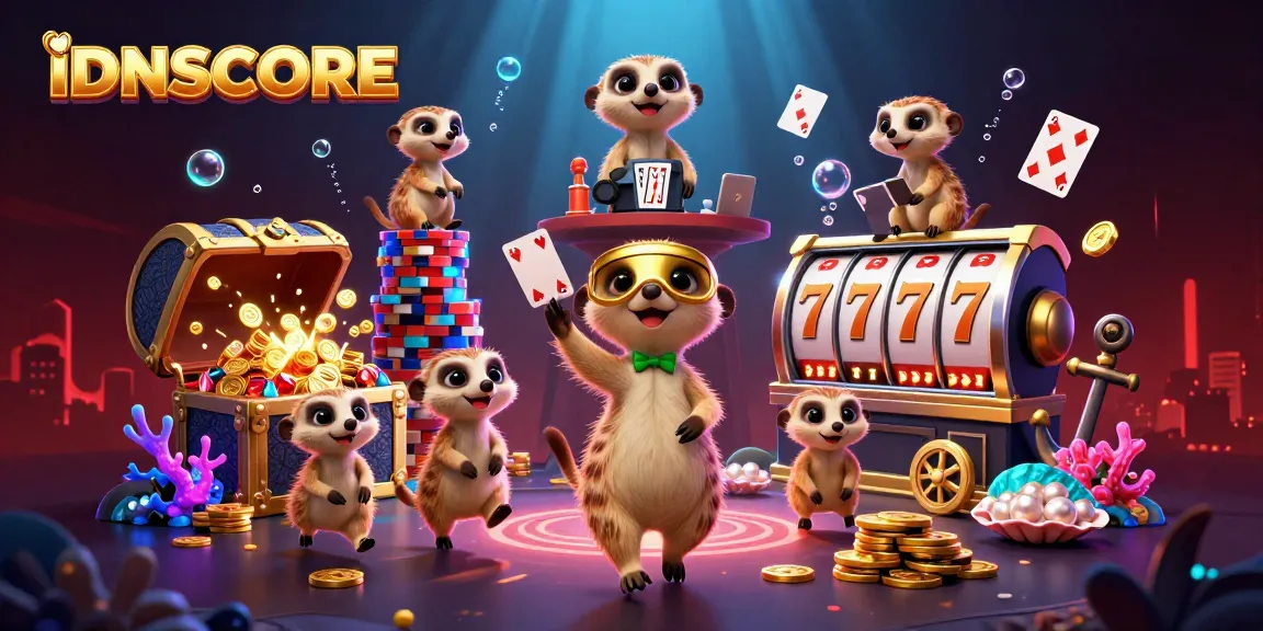 Engage with IDNSCORE's vibrant casino scene showcasing meerkats in dynamic gaming action.