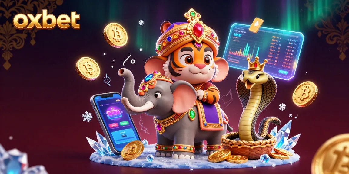 Experience the excitement of oxbet with vibrant 3D illustration featuring a maharaja tiger and digital gaming elements.
