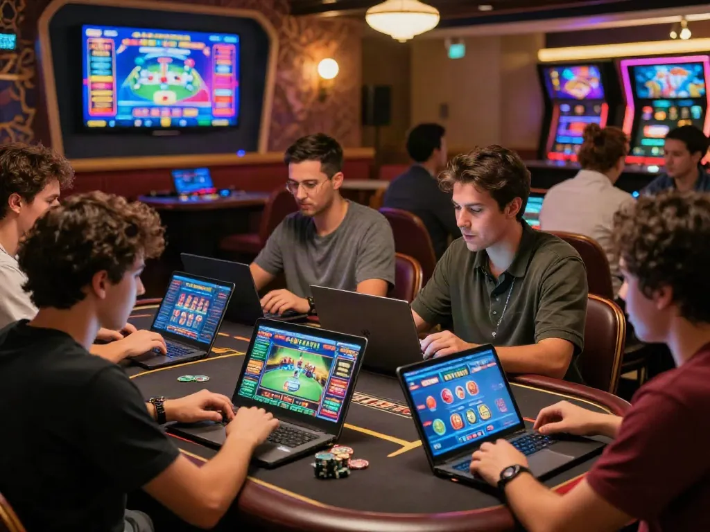 Diverse players enjoying a casino bonus sans depot while exploring online games on their devices.