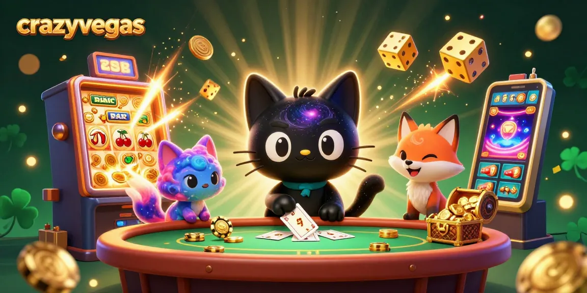 Experience the thrill of crazyvegas with a cosmic casino scene featuring winning slot machines and vibrant characters.