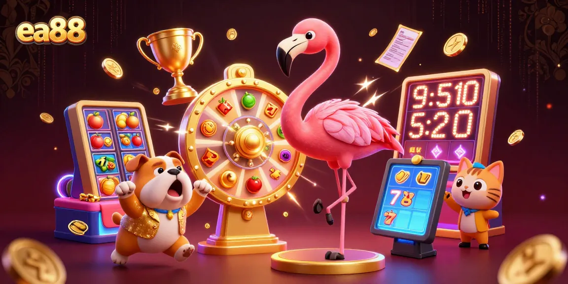 ea88 contestants spinning prize wheels in a dynamic casino scene with gold accents and vibrant colors