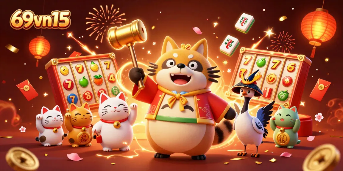 Experience the excitement of 69vn15 online slots with cheerful characters and vibrant casino elements.