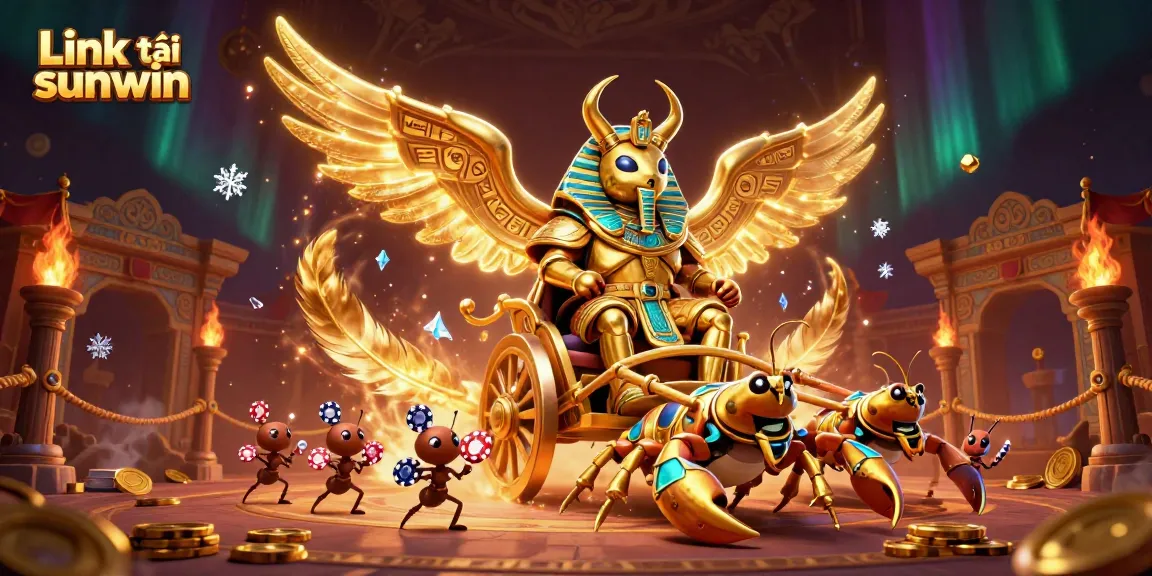 Experience thrilling gameplay with Link tải sunwin featuring a colossal beetle, scorpions, and poker chips.