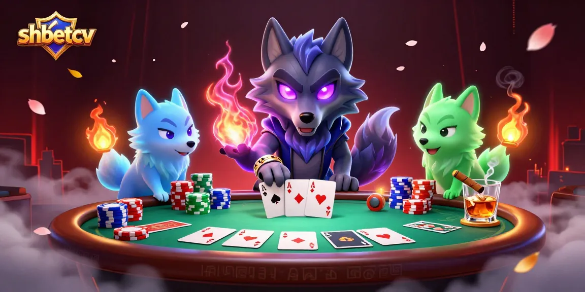 Engage with shbetcv gaming action featuring a dynamic poker scene with colorful chips and glowing characters.