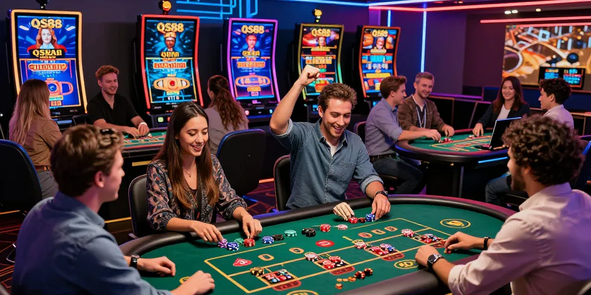 Diverse players engaging in casino games on QS88 platform, highlighting excitement and community in online gaming.