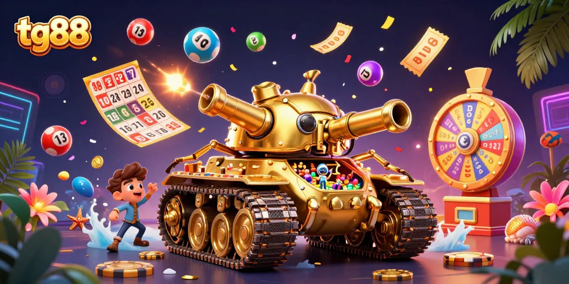 Experience the exciting world of tg88 with dynamic lottery and casino elements in a vibrant 3D scene.