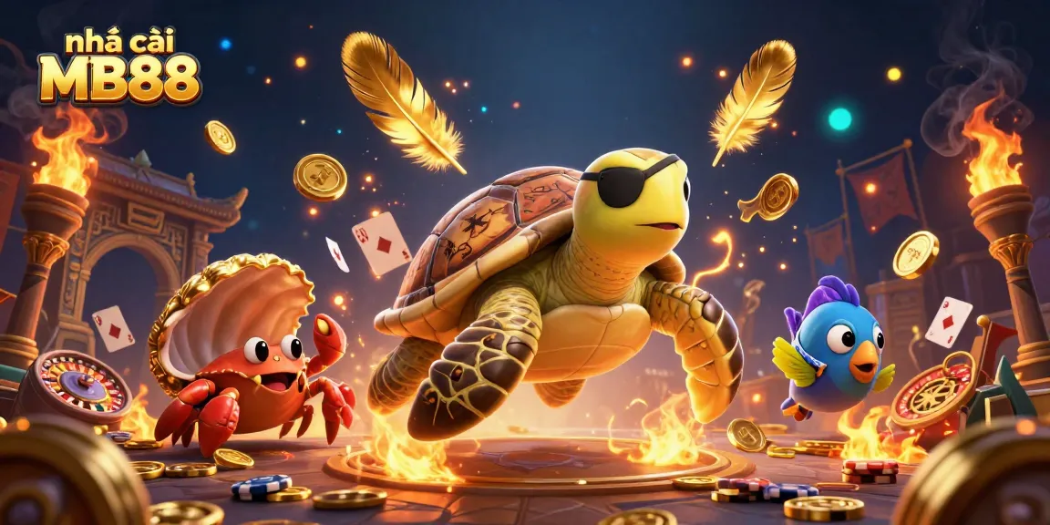 Play exciting games at nhà cái MB88 with a vibrant scene of characters and casino elements.